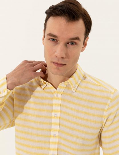 پیراهن آستین بلند مردانه جذب زرد کاشارل