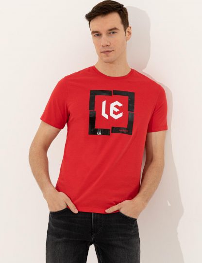 تی شرت مردانه آستین کوتاه یقه گرد ساده قرمز کاشارل