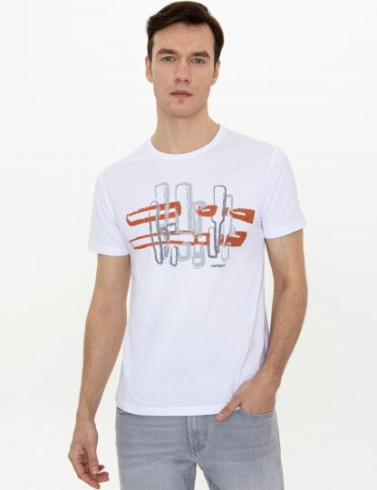 تی شرت مردانه آستین کوتاه یقه گرد ساده سفید کاشارل