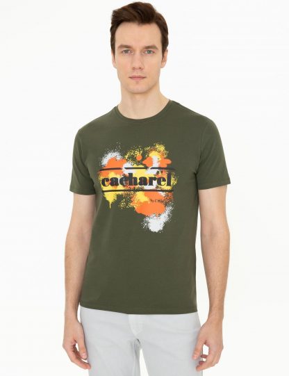 تی شرت مردانه یقه گرد ساده خاکی کاشارل