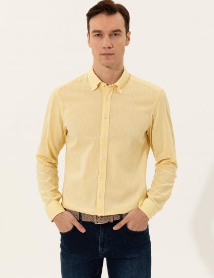 پیراهن آستین بلند مردانه جذب زرد کاشارل