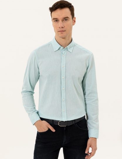 پیراهن آستین بلند مردانه جذب آبی کاشارل