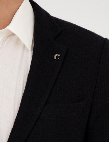 کت مردانه یقه برگردان پشم طرحدار جیب وصله‌ای جذب سیاه کاشارل