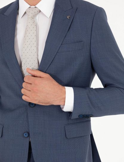 کت و شلوار مردانه اندامی طرحدار جیب تخت پشم آبی کاشارل