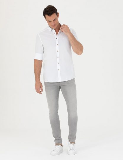 پیراهن آستین بلند مردانه ساده سفید کاشارل