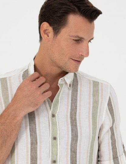 پیراهن آستین بلند مردانه راه راه جذب خاکی کاشارل