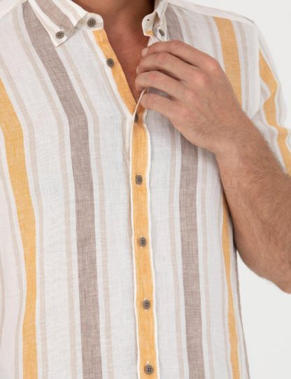 پیراهن آستین بلند مردانه راه راه جذب نارنجی کاشارل