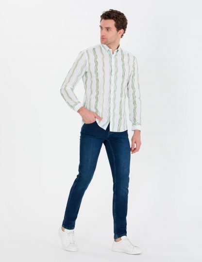 پیراهن آستین بلند مردانه طرحدار سبز کاشارل