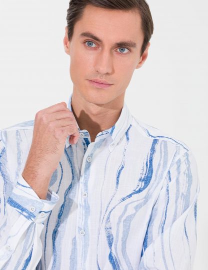 پیراهن آستین بلند مردانه طرحدار آبی روشن کاشارل