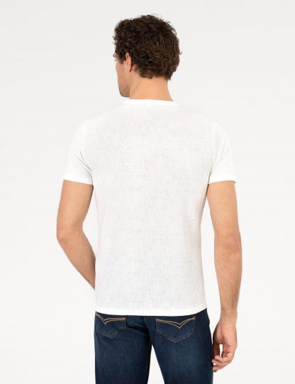 تی شرت مردانه آستین کوتاه یقه گرد سفید کاشارل