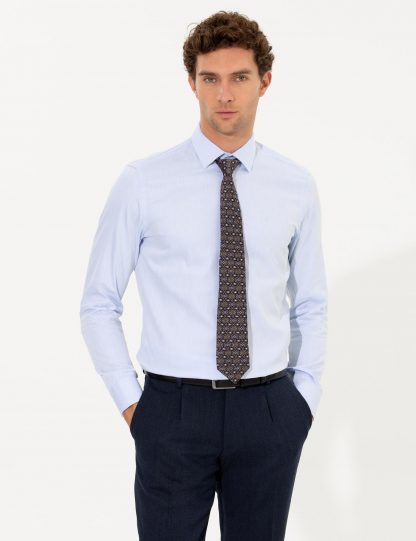 پیراهن آستین بلند مردانه ساده جذب آبی روشن کاشارل