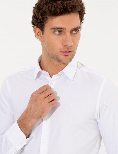 پیراهن آستین بلند مردانه ساده جذب سفید کاشارل