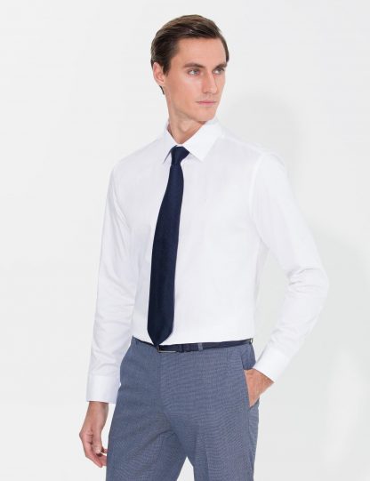 پیراهن آستین بلند مردانه ساده اندامی سفید کاشارل