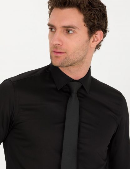 پیراهن آستین بلند مردانه ساده جذب سیاه کاشارل