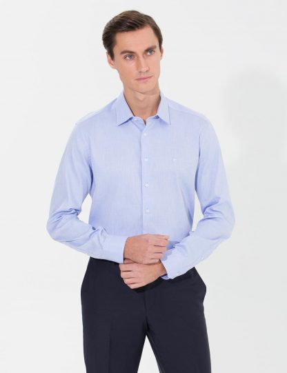پیراهن آستین بلند مردانه ساده اندامی آبی روشن کاشارل