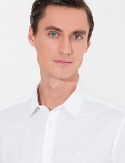 پیراهن آستین بلند مردانه ساده اندامی سفید کاشارل