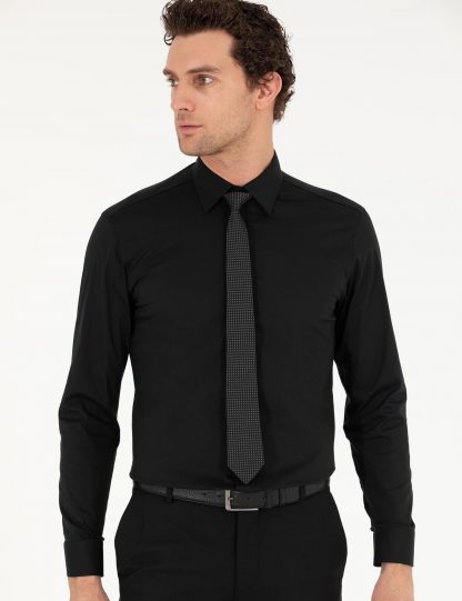 پیراهن آستین بلند مردانه ساده سیاه کاشارل