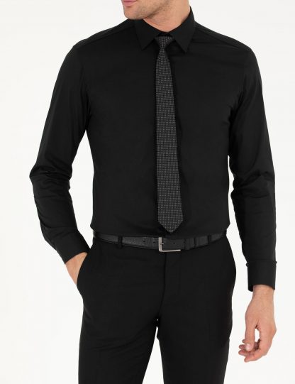 پیراهن آستین بلند مردانه ساده سیاه کاشارل