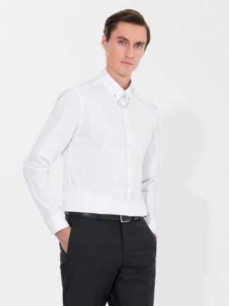پیراهن رسمی مردانه ساده جذب سفید کاشارل