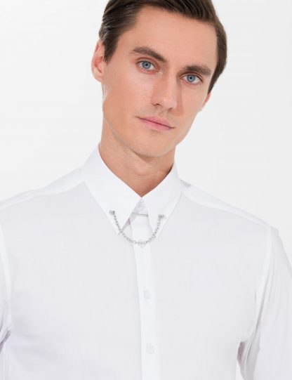 پیراهن رسمی مردانه ساده جذب سفید کاشارل