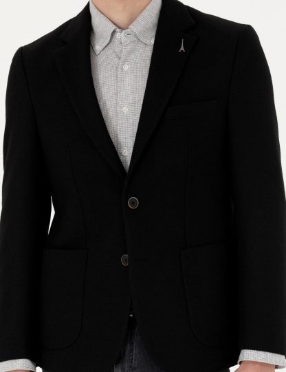 کت مردانه ساده پشم جیب وصله‌ای سیاه کاشارل