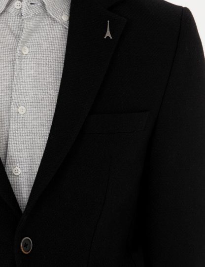 کت مردانه ساده پشم جیب وصله‌ای سیاه کاشارل
