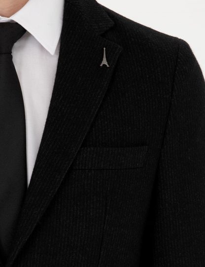 کت مردانه طرحدار پنبه جیب وصله‌ای سیاه کاشارل