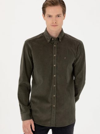 پیراهن آستین بلند مردانه معمولی خاکی کاشارل