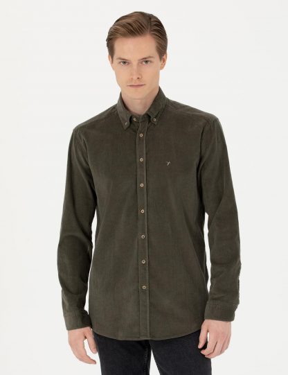 پیراهن آستین بلند مردانه معمولی خاکی کاشارل