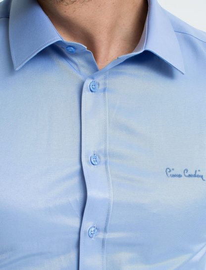 پیراهن آستین بلند مردانه یقه کلاسیک طرح ساده جذب آبی پیرکاردین