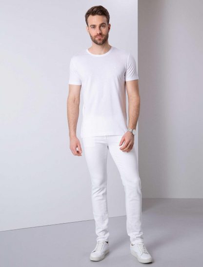تی شرت مردانه آستین کوتاه یقه گرد بدون طرح اندامی سفید پیرکاردین