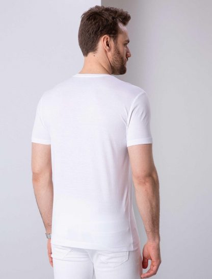 تی شرت مردانه آستین کوتاه یقه گرد بدون طرح اندامی سفید پیرکاردین