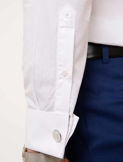 پیراهن آستین بلند مردانه ساده مدل جذب سفید پیرکاردین