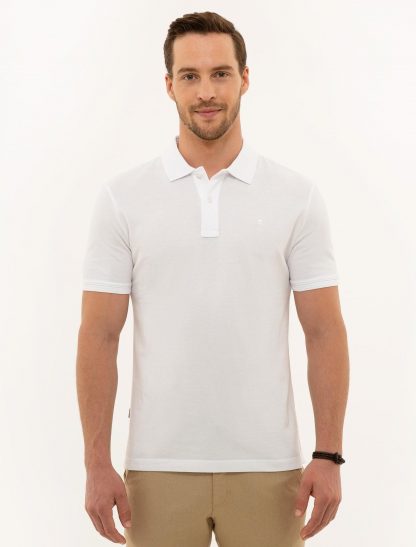 تی شرت مردانه آستین کوتاه یقه پولو ساده اندامی سفید پیرکاردین