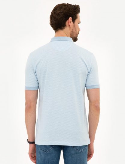 تی شرت مردانه آستین کوتاه یقه پولو طرحدار معمولی آبی روشن پیرکاردین