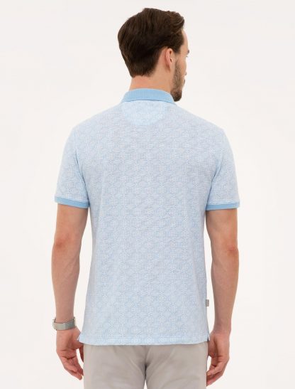 تی شرت مردانه آستین کوتاه یقه پولو طرحدار اندامی آبی پیرکاردین