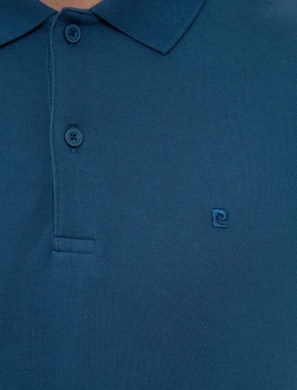 تی شرت مردانه آستین کوتاه یقه پولو ساده اندامی آبی نیلی پیرکاردین