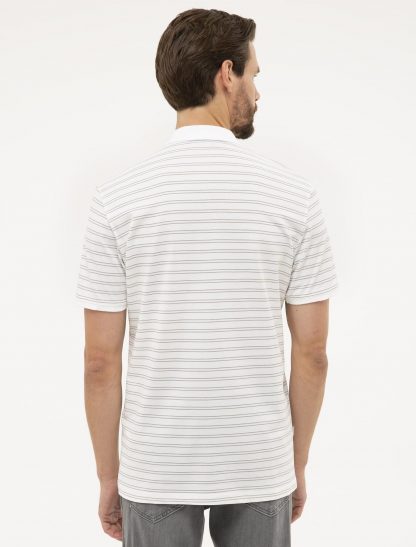 تی شرت مردانه آستین کوتاه طرحدار یقه پولو معمولی سفید پیرکاردین