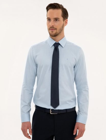 پیراهن آستین بلند مردانه یقه کلاسیک طرح ساده جذب آبی روشن پیرکاردین