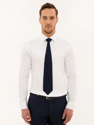 پیراهن آستین بلند مردانه یقه ایتالیایی ساده اندامی سفید پیرکاردین