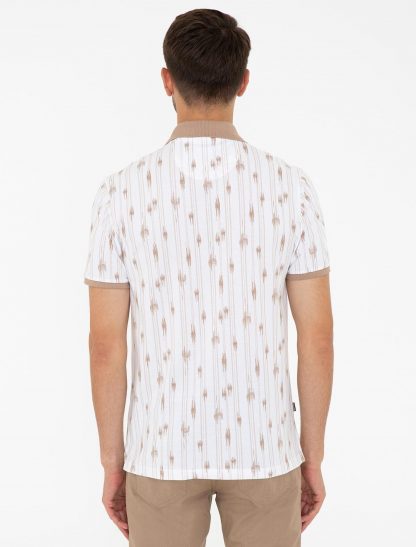 تی شرت مردانه آستین کوتاه یقه پولو طرحدار اندامی قهوه ای پیرکاردین