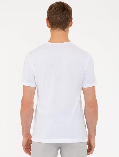 تی شرت مردانه آستین کوتاه یقه گرد طرحدار اندامی سفید پیرکاردین