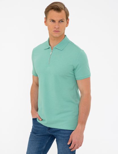 تی شرت مردانه آستین کوتاه یقه پولو ساده اندامی سبز پیرکاردین