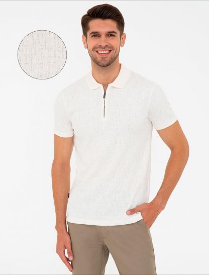 تی شرت مردانه آستین کوتاه یقه پولو طرحدار اندامی سموری پیرکاردین