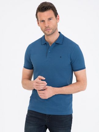 تی شرت مردانه یقه پولو مدل جذب آبی نیلی پیرکاردین