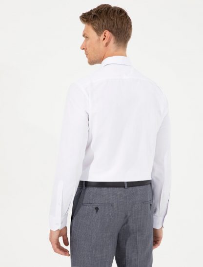 پیراهن آستین بلند مردانه یقه کلاسیک ساده سفید پیرکاردین