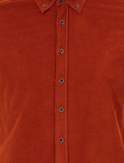 پیراهن آستین بلند مردانه یقه برگردان ساده بدون جیب نارنجی پیرکاردین