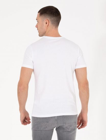 تی شرت مردانه آستین کوتاه یقه گرد طرحدار اندامی سفید پیرکاردین