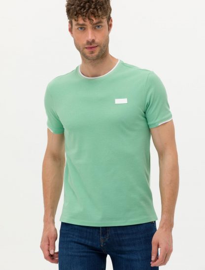تی شرت مردانه آستین کوتاه یقه گرد بدون طرح اندامی سبز روشن پیرکاردین