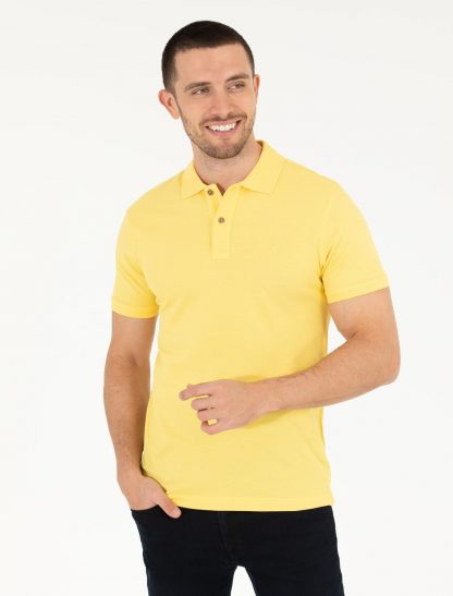تی شرت مردانه یقه پولو مدل جذب زرد روشن پیرکاردین